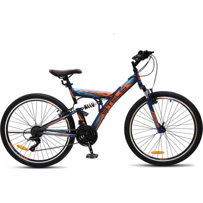 Велосипед STELS FOCUS V 26" 18-sp V030 18" Тёмно-синий/оранжевый NN005074